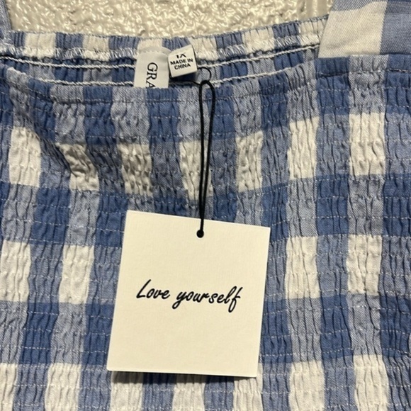 NWT Grace + Karma blue & white gingham plaid blouse size 1X - Picture 3 of 6